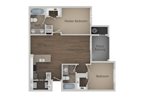 2 Bed 2 Bath Floor Plan at Parc at Day Dairy Apartments and Townhomes, Draper, Utah